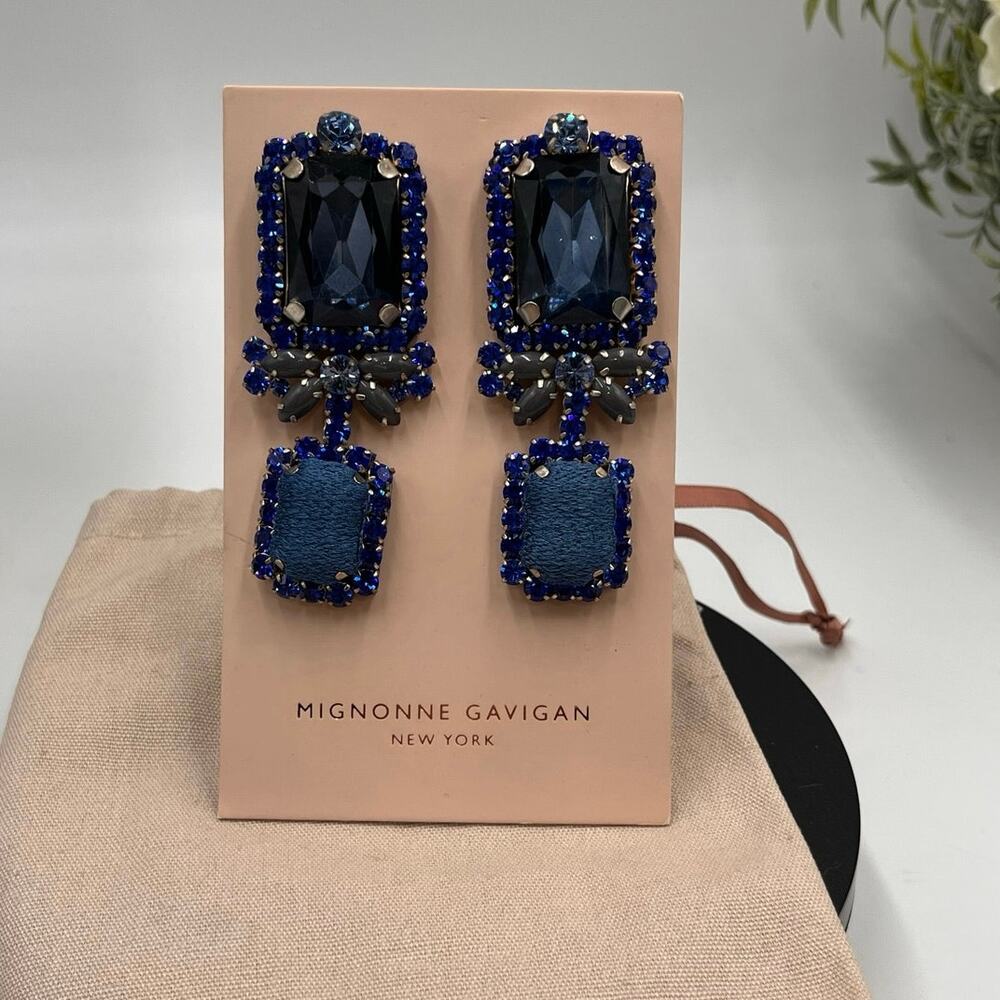 Mignonne Gavigan Blue Leather, Thread, Acrylic Crystal 'Isabella' Drop Earrings
